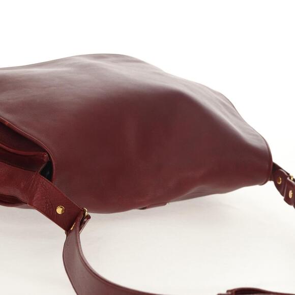 CARTIER Must Line Shoulder Bag Leather Bordeaux Gold Auth ki6152